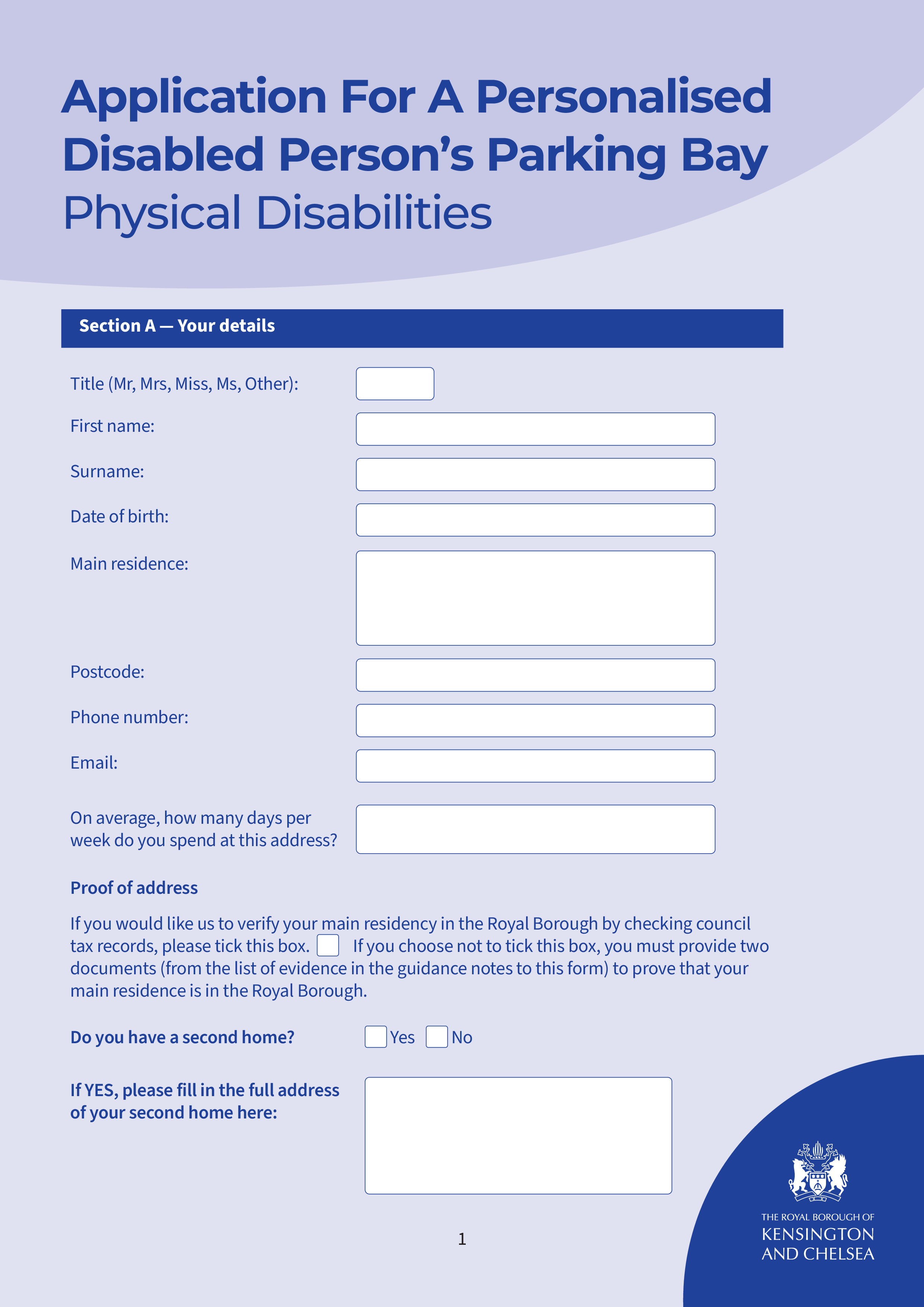 Parking Bay application form